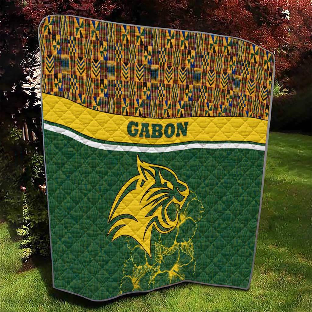 Gabon Quilt with Tribal Print and Fierce Panther Graphic in National Flag Colors - Wonder Print Shop