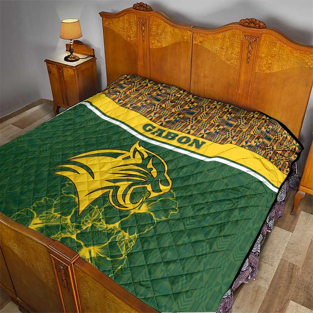 Gabon Quilt with Tribal Print and Fierce Panther Graphic in National Flag Colors - Wonder Print Shop