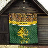 Gabon Quilt with Tribal Print and Fierce Panther Graphic in National Flag Colors - Wonder Print Shop