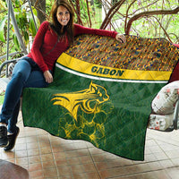 Gabon Quilt with Tribal Print and Fierce Panther Graphic in National Flag Colors - Wonder Print Shop