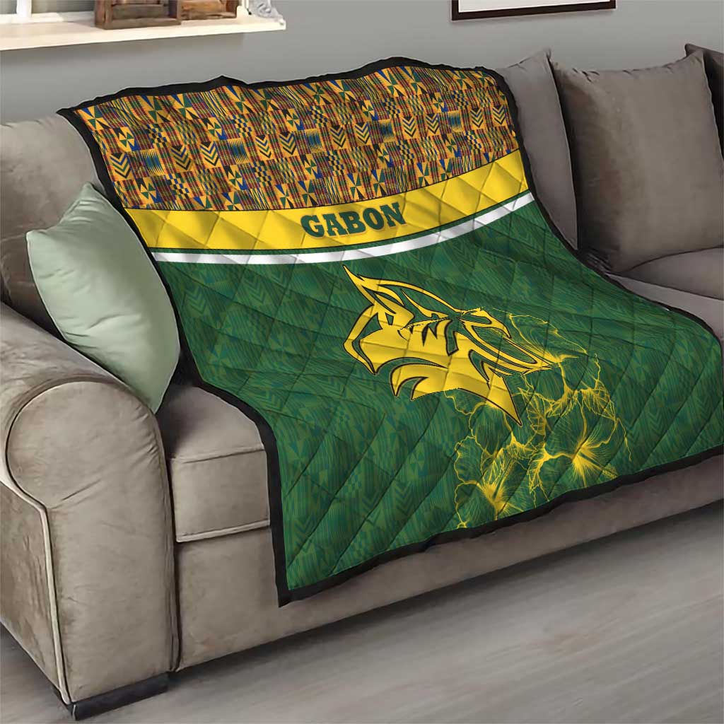 Gabon Quilt with Tribal Print and Fierce Panther Graphic in National Flag Colors - Wonder Print Shop