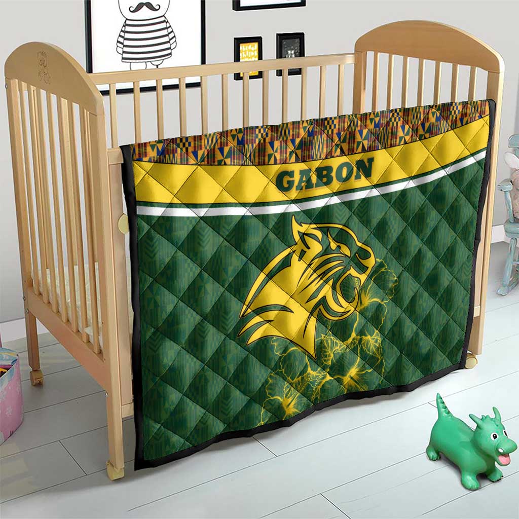 Gabon Quilt with Tribal Print and Fierce Panther Graphic in National Flag Colors - Wonder Print Shop