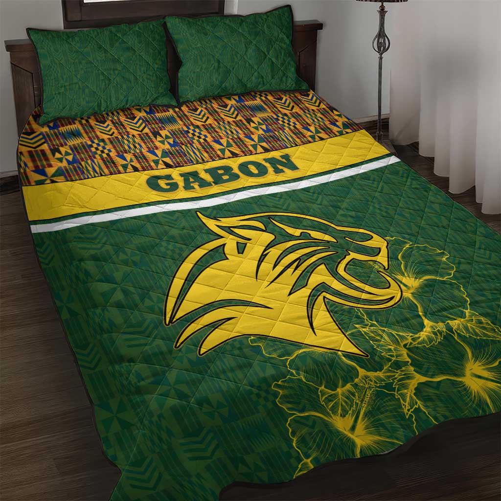 Gabon Quilt Bed Set with Tribal Print and Fierce Panther Graphic in National Flag Colors - Wonder Print Shop