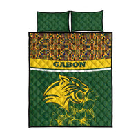 Gabon Quilt Bed Set with Tribal Print and Fierce Panther Graphic in National Flag Colors - Wonder Print Shop