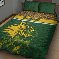 Gabon Quilt Bed Set with Tribal Print and Fierce Panther Graphic in National Flag Colors - Wonder Print Shop