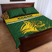 Gabon Quilt Bed Set with Tribal Print and Fierce Panther Graphic in National Flag Colors - Wonder Print Shop