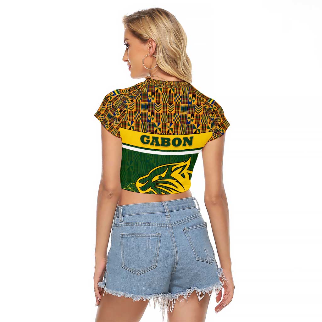 Gabon Raglan Cropped T Shirt with Tribal Print and Fierce Panther Graphic in National Flag Colors - Wonder Print Shop