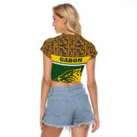 Gabon Raglan Cropped T Shirt with Tribal Print and Fierce Panther Graphic in National Flag Colors - Wonder Print Shop