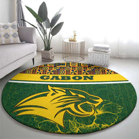 Gabon Round Carpet with Tribal Print and Fierce Panther Graphic in National Flag Colors - Wonder Print Shop