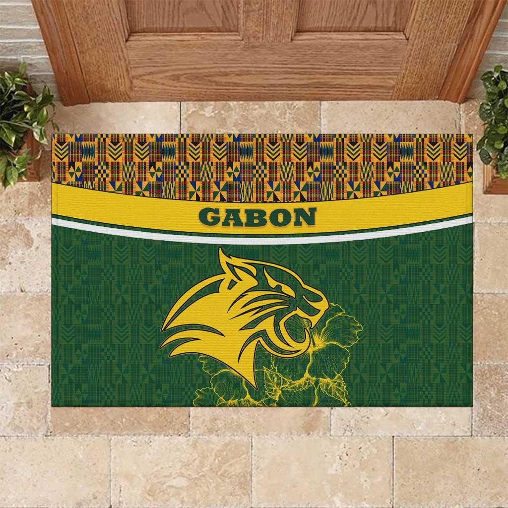 Gabon Rubber Doormat with Tribal Print and Fierce Panther Graphic in National Flag Colors - Wonder Print Shop