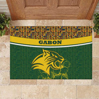 Gabon Rubber Doormat with Tribal Print and Fierce Panther Graphic in National Flag Colors - Wonder Print Shop