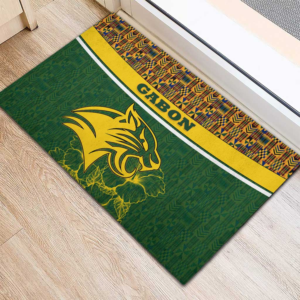 Gabon Rubber Doormat with Tribal Print and Fierce Panther Graphic in National Flag Colors - Wonder Print Shop