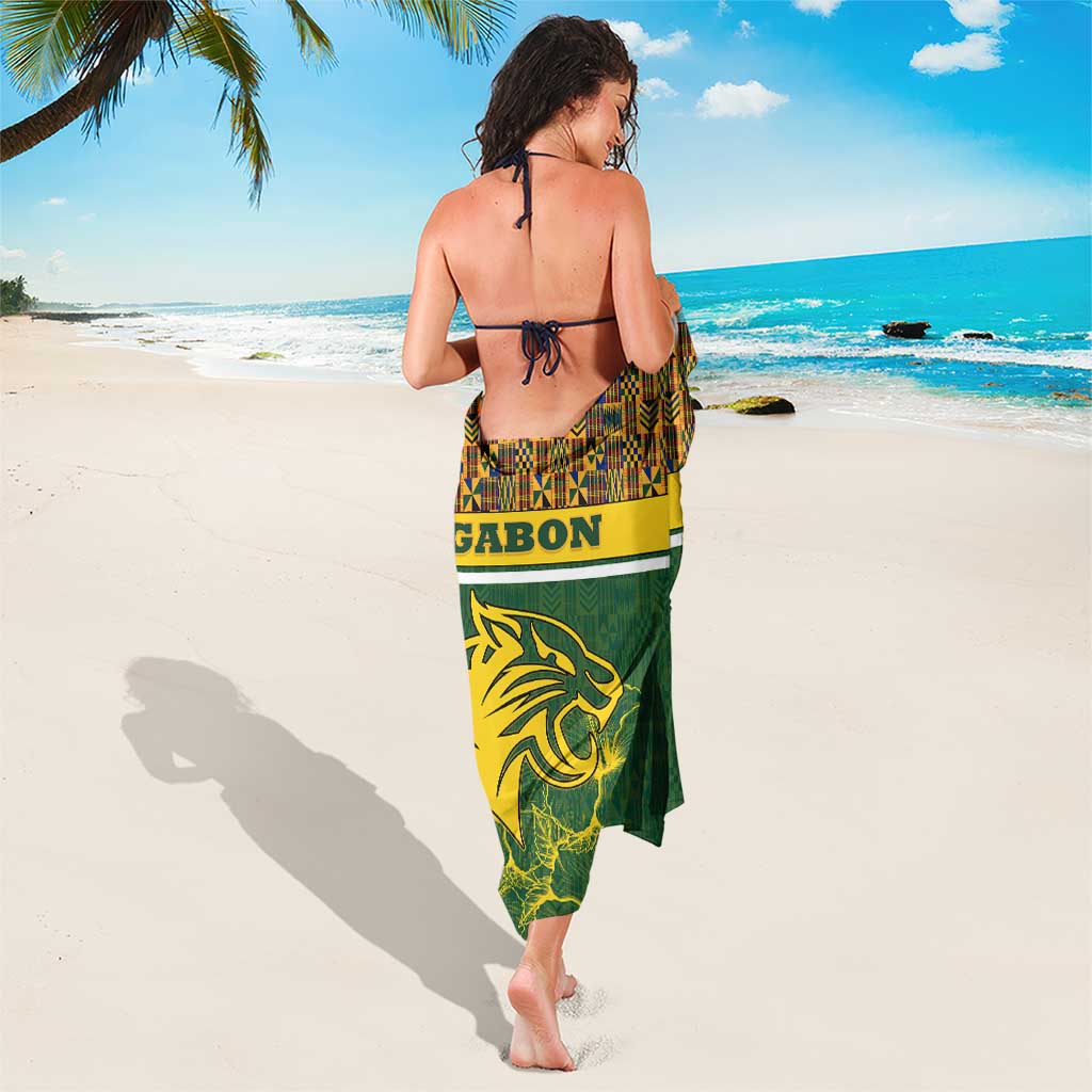 Gabon Sarong with Tribal Print and Fierce Panther Graphic in National Flag Colors - Wonder Print Shop