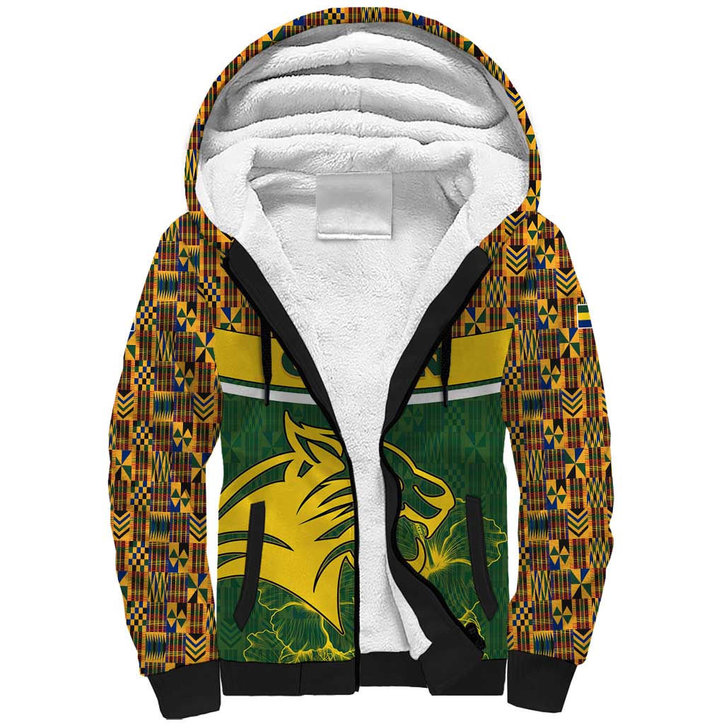 Gabon Sherpa Hoodie with Tribal Print and Fierce Panther Graphic in National Flag Colors - Wonder Print Shop
