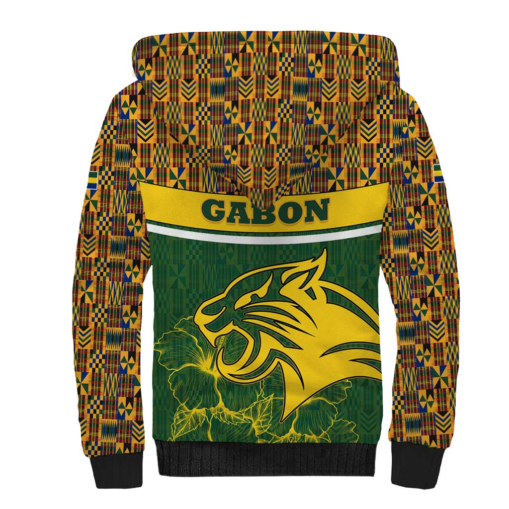 Gabon Sherpa Hoodie with Tribal Print and Fierce Panther Graphic in National Flag Colors - Wonder Print Shop