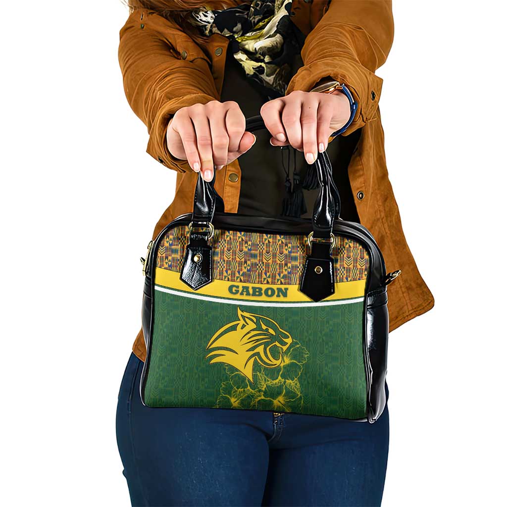 Gabon Shoulder Handbag with Tribal Print and Fierce Panther Graphic in National Flag Colors - Wonder Print Shop