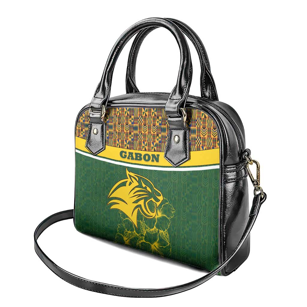 Gabon Shoulder Handbag with Tribal Print and Fierce Panther Graphic in National Flag Colors - Wonder Print Shop