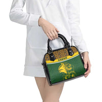 Gabon Shoulder Handbag with Tribal Print and Fierce Panther Graphic in National Flag Colors - Wonder Print Shop