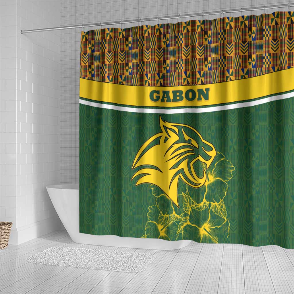 Gabon Shower Curtain with Tribal Print and Fierce Panther Graphic in National Flag Colors - Wonder Print Shop