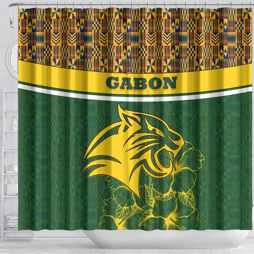 Gabon Shower Curtain with Tribal Print and Fierce Panther Graphic in National Flag Colors - Wonder Print Shop