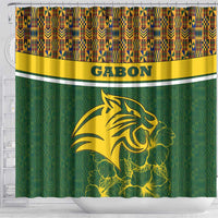 Gabon Shower Curtain with Tribal Print and Fierce Panther Graphic in National Flag Colors - Wonder Print Shop