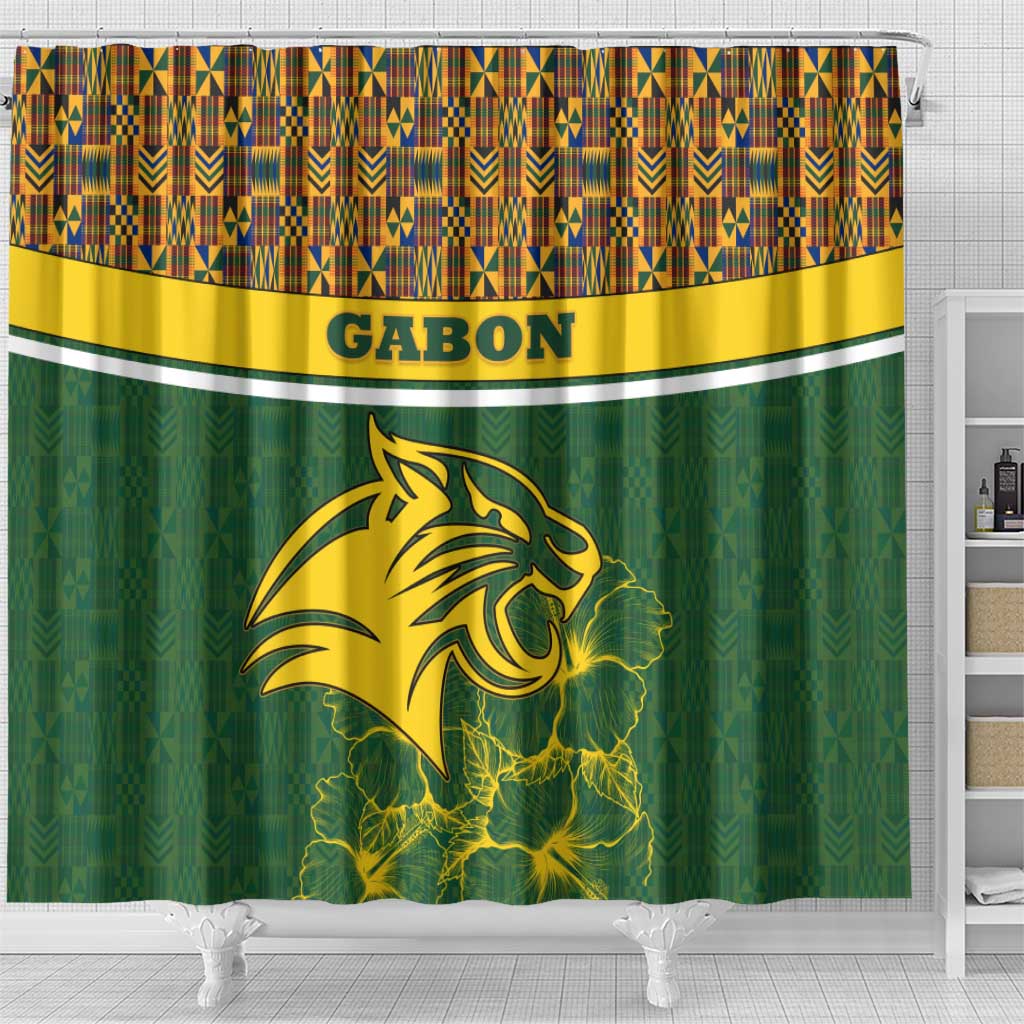Gabon Shower Curtain with Tribal Print and Fierce Panther Graphic in National Flag Colors - Wonder Print Shop