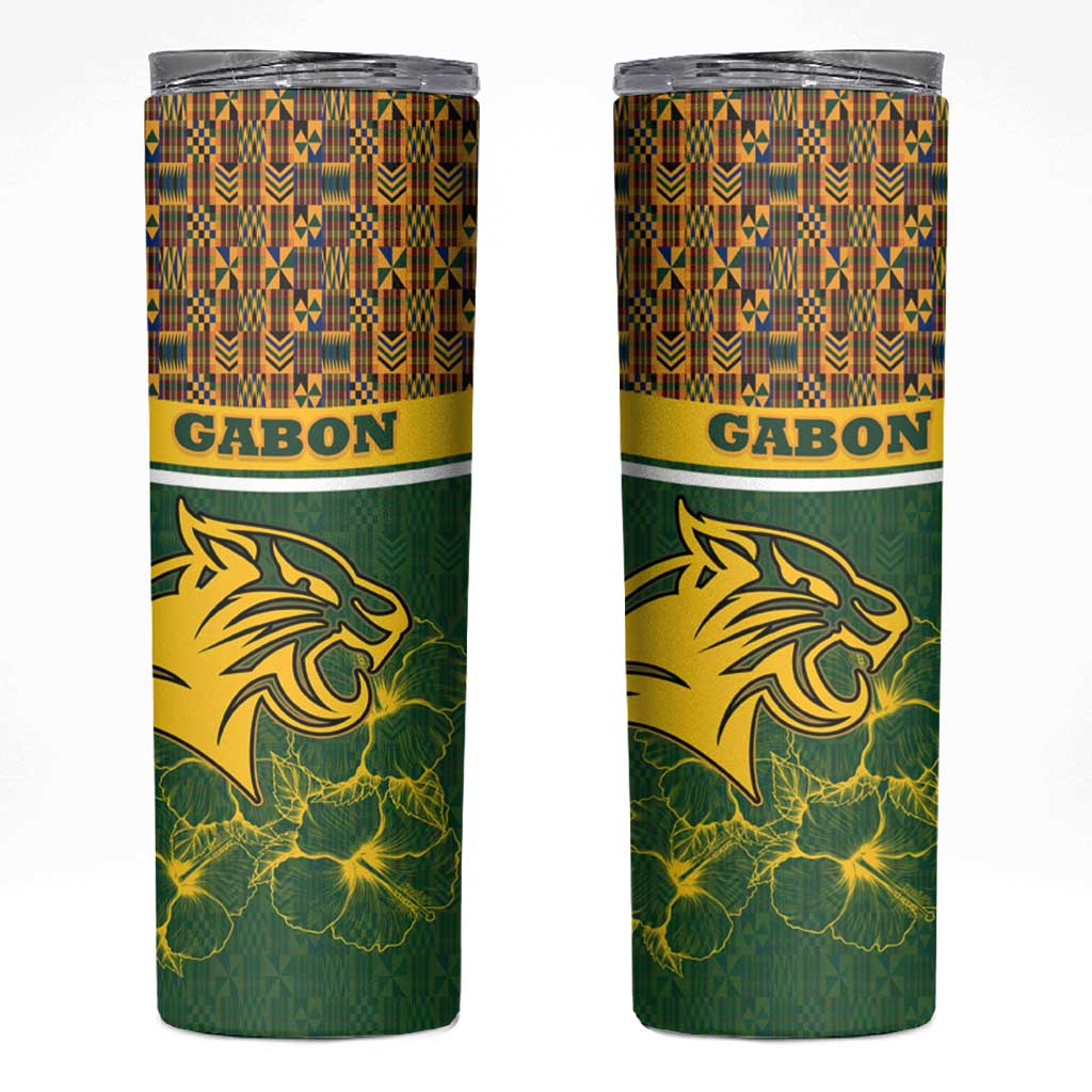 Gabon Skinny Tumbler with Tribal Print and Fierce Panther Graphic in National Flag Colors - Wonder Print Shop