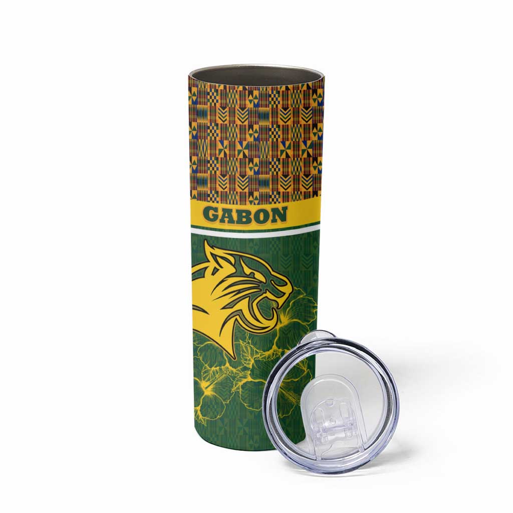 Gabon Skinny Tumbler with Tribal Print and Fierce Panther Graphic in National Flag Colors - Wonder Print Shop