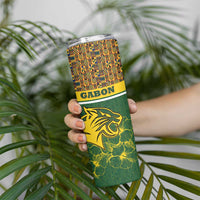Gabon Skinny Tumbler with Tribal Print and Fierce Panther Graphic in National Flag Colors - Wonder Print Shop