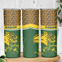 Gabon Skinny Tumbler with Tribal Print and Fierce Panther Graphic in National Flag Colors - Wonder Print Shop