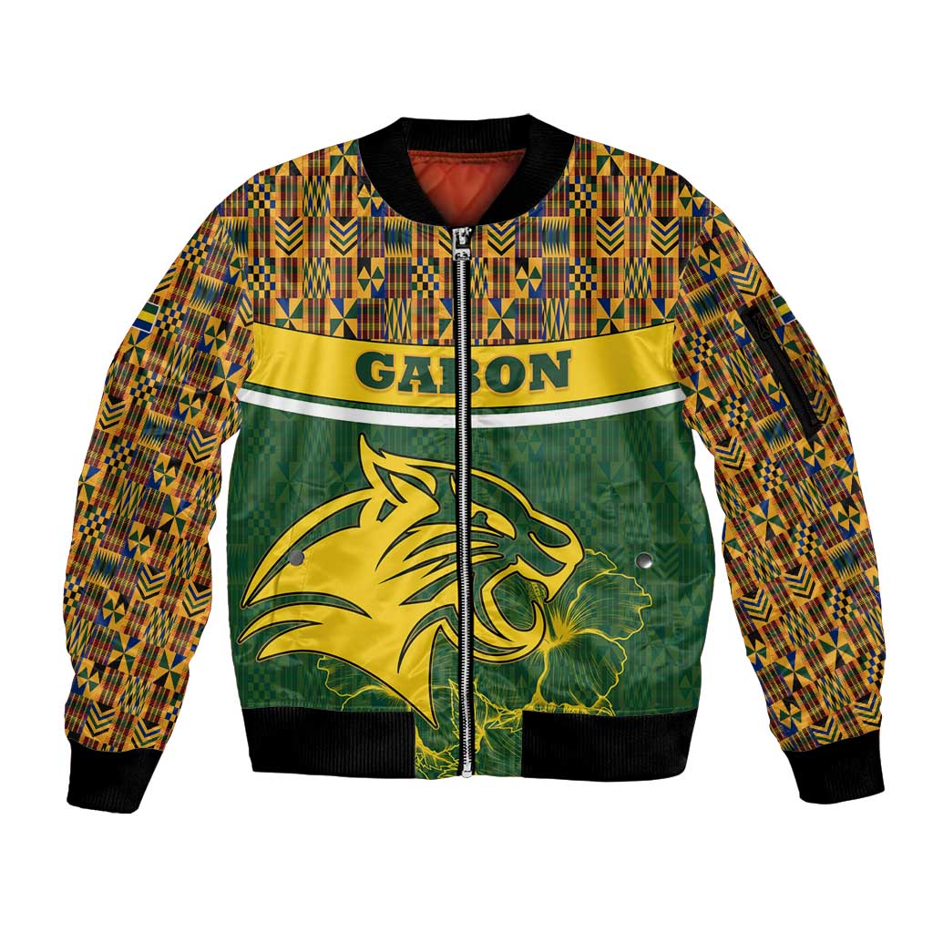 Gabon Sleeve Zip Bomber Jacket with Tribal Print and Fierce Panther Graphic in National Flag Colors - Wonder Print Shop
