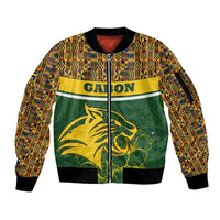 Gabon Sleeve Zip Bomber Jacket with Tribal Print and Fierce Panther Graphic in National Flag Colors - Wonder Print Shop