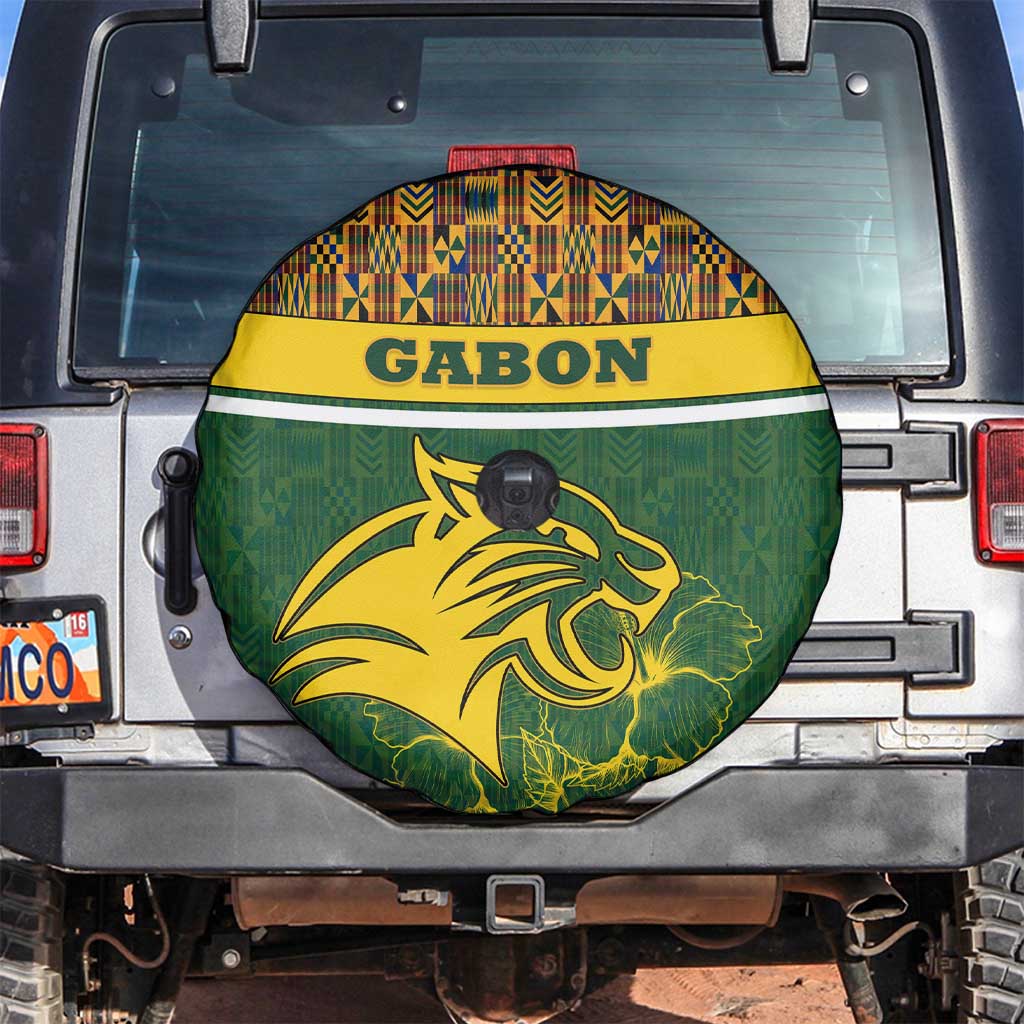 Gabon Spare Tire Cover with Tribal Print and Fierce Panther Graphic in National Flag Colors - Wonder Print Shop