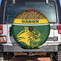 Gabon Spare Tire Cover with Tribal Print and Fierce Panther Graphic in National Flag Colors - Wonder Print Shop