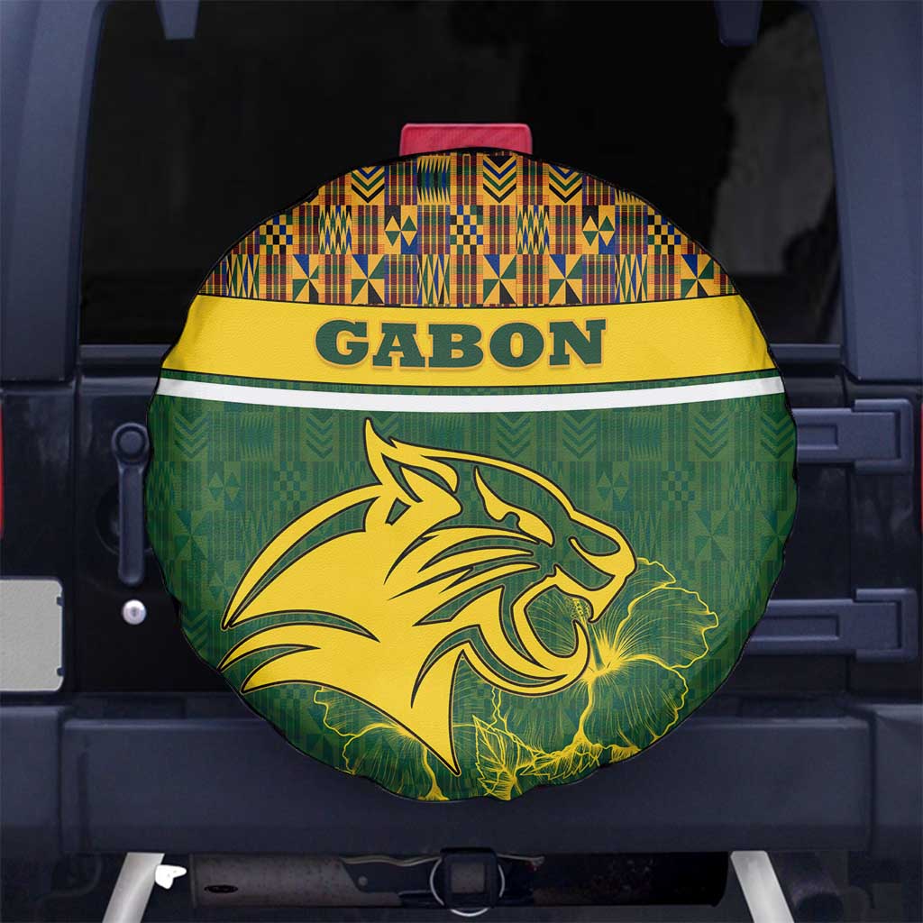 Gabon Spare Tire Cover with Tribal Print and Fierce Panther Graphic in National Flag Colors - Wonder Print Shop