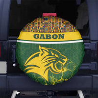 Gabon Spare Tire Cover with Tribal Print and Fierce Panther Graphic in National Flag Colors - Wonder Print Shop