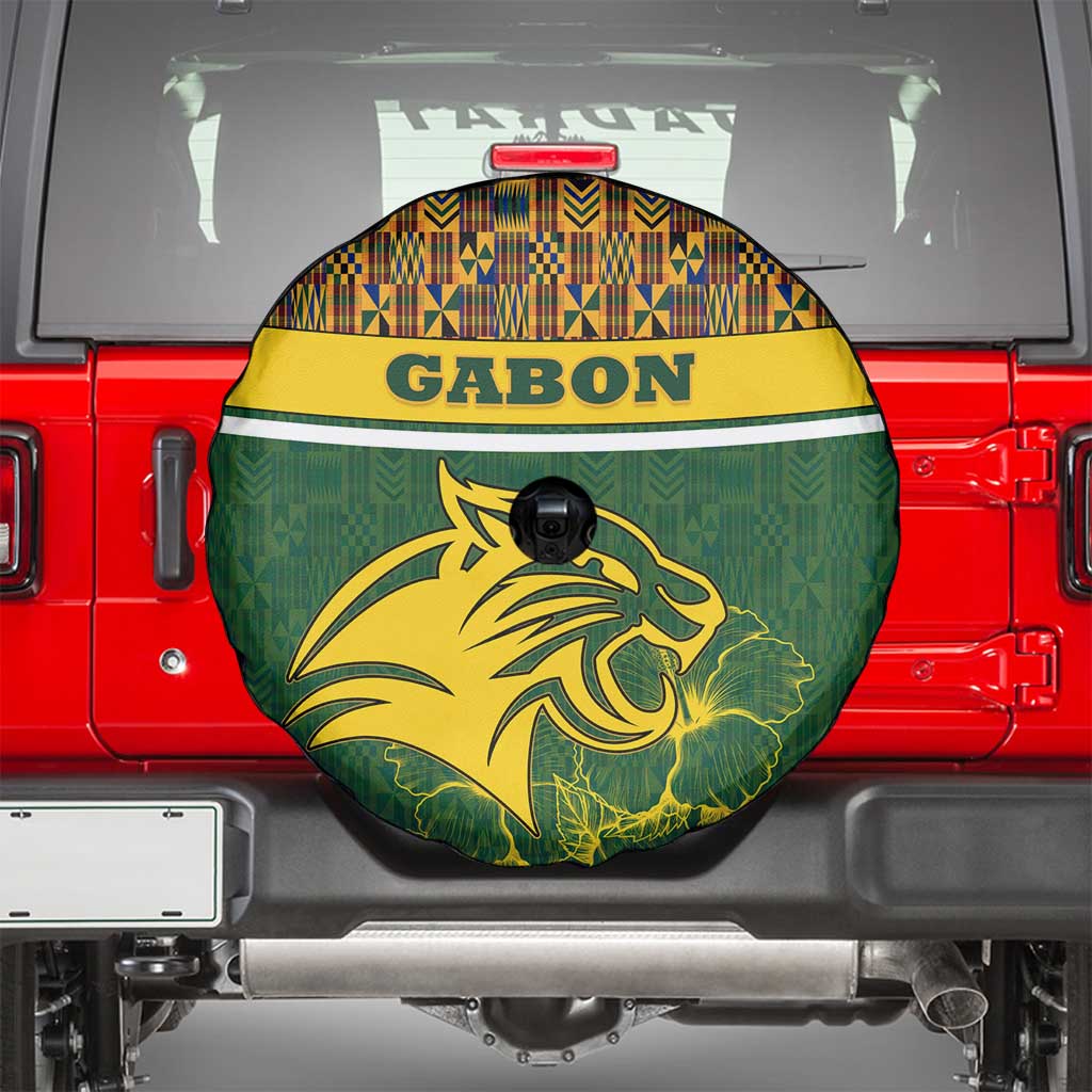 Gabon Spare Tire Cover with Tribal Print and Fierce Panther Graphic in National Flag Colors - Wonder Print Shop