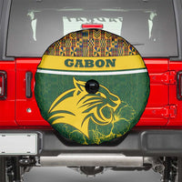Gabon Spare Tire Cover with Tribal Print and Fierce Panther Graphic in National Flag Colors - Wonder Print Shop