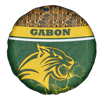 Gabon Spare Tire Cover with Tribal Print and Fierce Panther Graphic in National Flag Colors - Wonder Print Shop