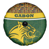 Gabon Spare Tire Cover with Tribal Print and Fierce Panther Graphic in National Flag Colors - Wonder Print Shop