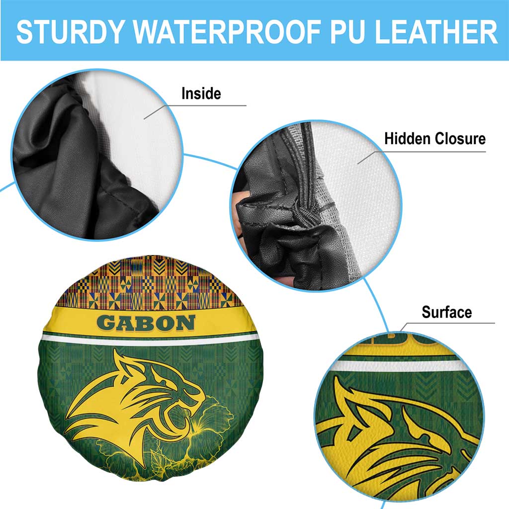 Gabon Spare Tire Cover with Tribal Print and Fierce Panther Graphic in National Flag Colors - Wonder Print Shop