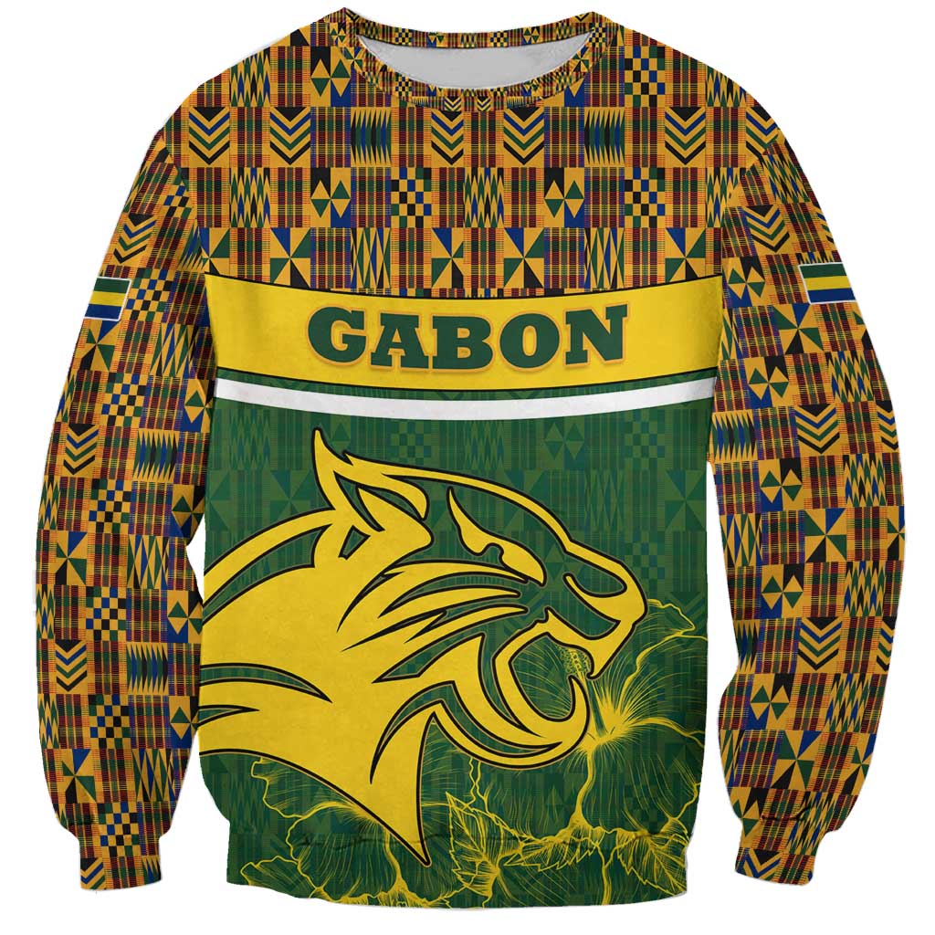 Gabon Sweatshirt with Tribal Print and Fierce Panther Graphic in National Flag Colors - Wonder Print Shop
