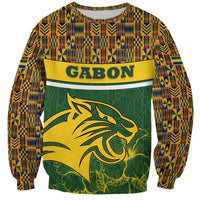 Gabon Sweatshirt with Tribal Print and Fierce Panther Graphic in National Flag Colors - Wonder Print Shop