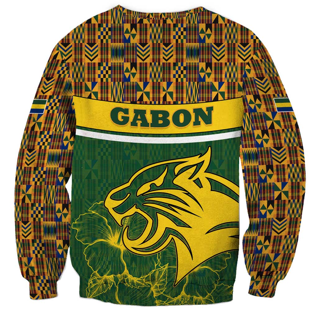 Gabon Sweatshirt with Tribal Print and Fierce Panther Graphic in National Flag Colors - Wonder Print Shop