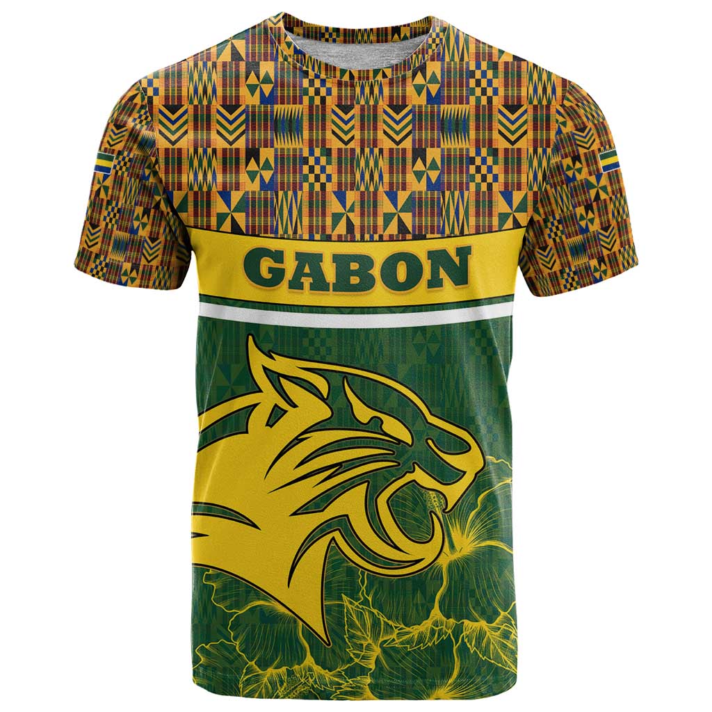 Gabon T Shirt with Tribal Print and Fierce Panther Graphic in National Flag Colors - Wonder Print Shop