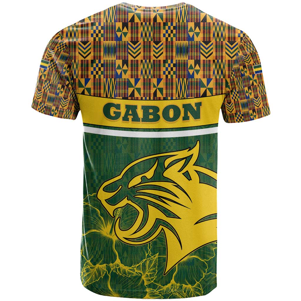 Gabon T Shirt with Tribal Print and Fierce Panther Graphic in National Flag Colors - Wonder Print Shop