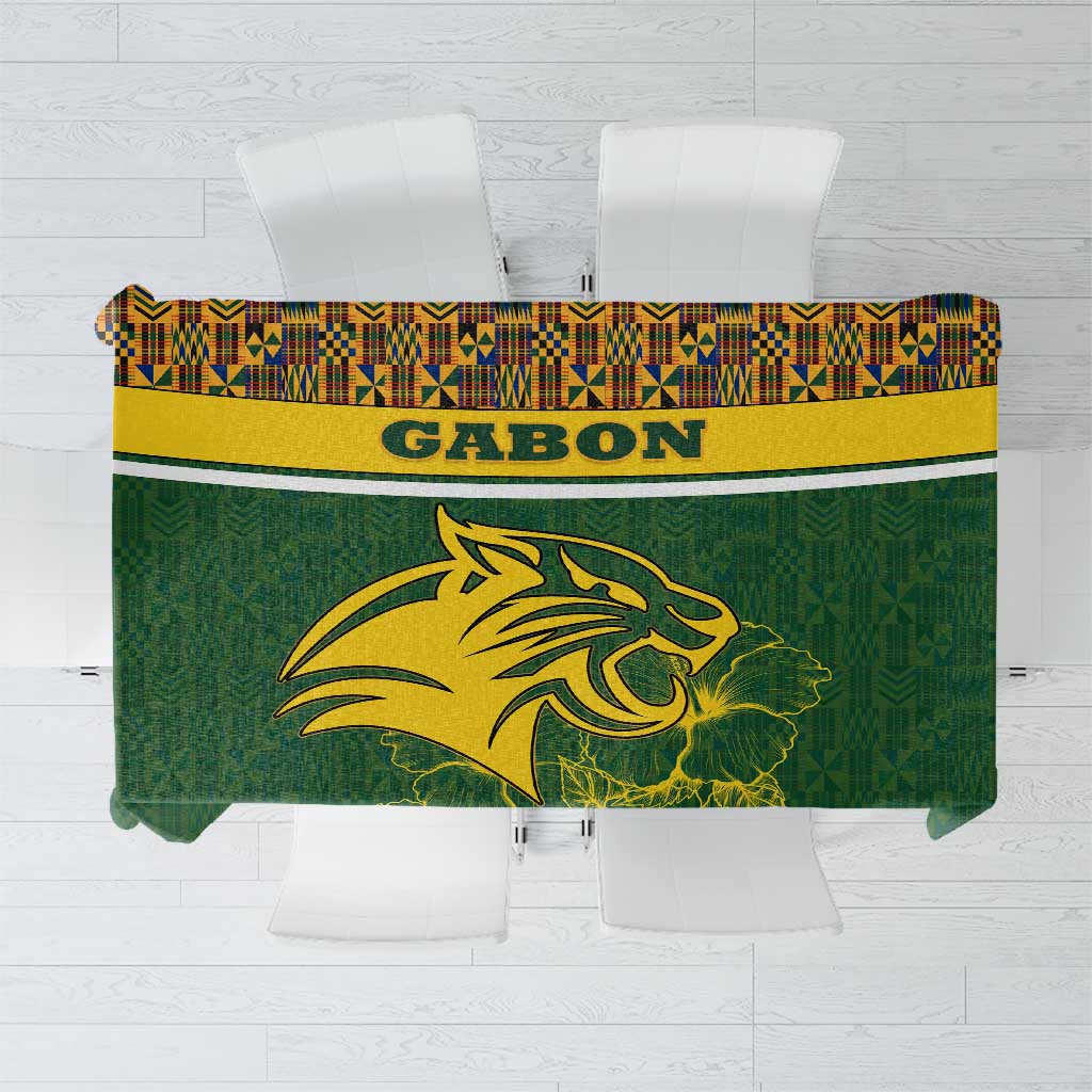 Gabon Tablecloth with Tribal Print and Fierce Panther Graphic in National Flag Colors - Wonder Print Shop
