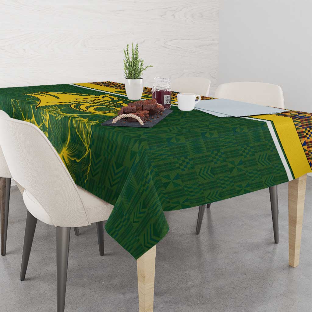 Gabon Tablecloth with Tribal Print and Fierce Panther Graphic in National Flag Colors - Wonder Print Shop