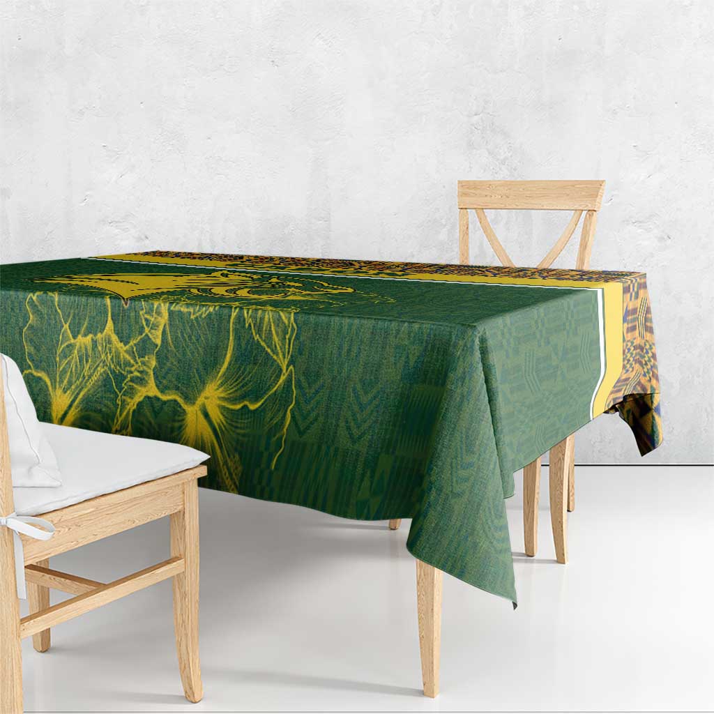 Gabon Tablecloth with Tribal Print and Fierce Panther Graphic in National Flag Colors - Wonder Print Shop