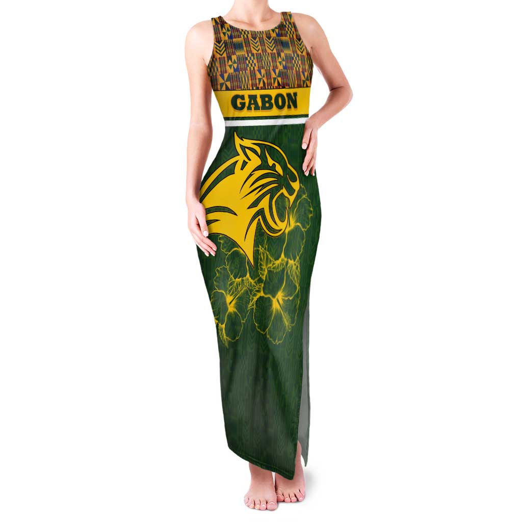 Gabon Tank Maxi Dress with Tribal Print and Fierce Panther Graphic in National Flag Colors - Wonder Print Shop